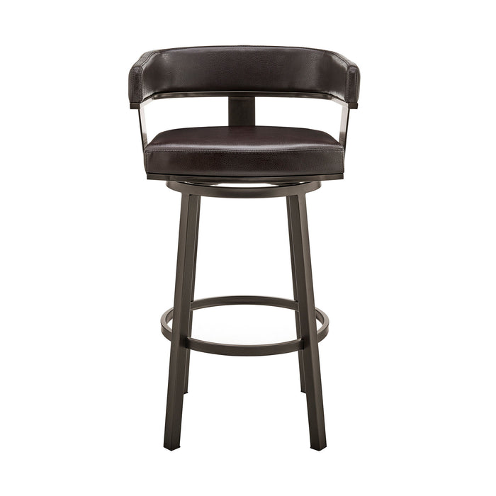 Faux Leather Swivel Low Back Counter Height Bar Chair - Chocolate And Gray