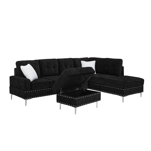 L-Shaped Sectional Sofa With Chaise And Storage Ottoman, Includes 2 Pillows Home Essentials