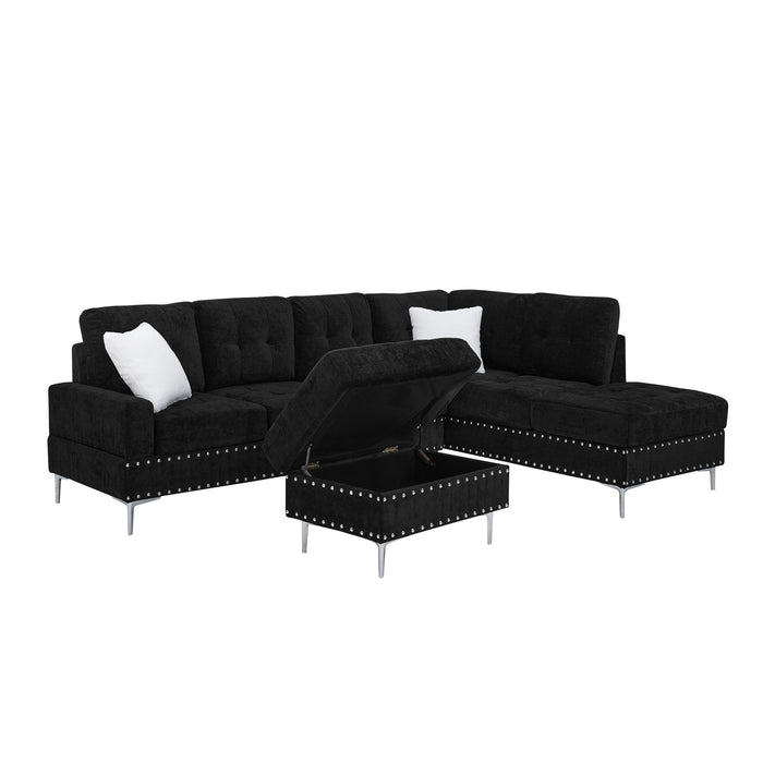 L-Shaped Sectional Sofa With Chaise And Storage Ottoman, Includes 2 Pillows Home Essentials