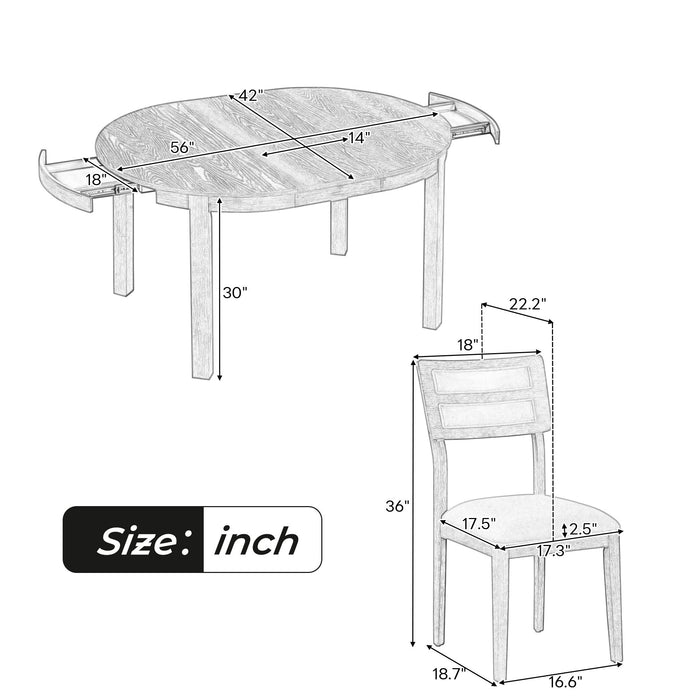 Multifunctional Dining Table Set, Farmhouse Dining Set With Extendable Round Table, Two Small Drawers And 4 Upholstered Dining Chairs For Kitchen And Dining Room