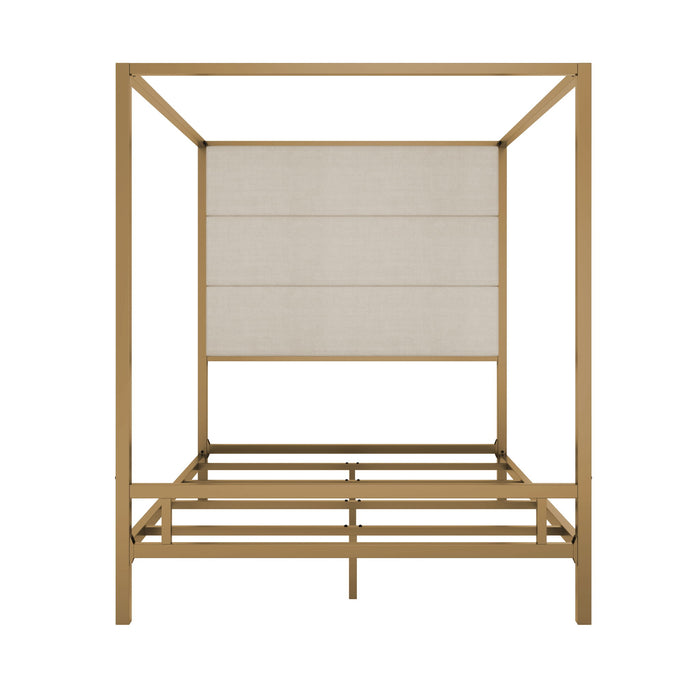 Canopy Bed With Tall Upholstered Headboard, 4 Poster Frame Hearth and Haven