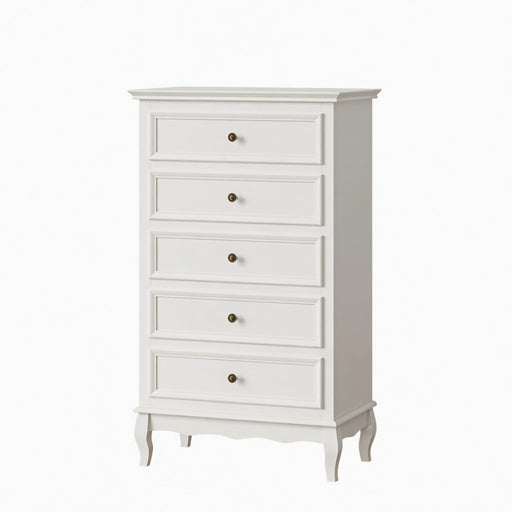 5 Drawer Tall Wide Chest Of Drawers - White Home Essentials