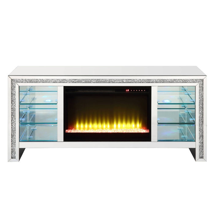 Noralie - 28" TV Stand With Fireplace & LED - Mirrored & Faux Diamonds ACME