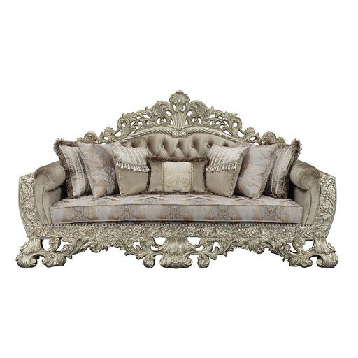 Sorina - Sofa With 7 Pillows - Velvet, Fabric & Antique Gold ACME