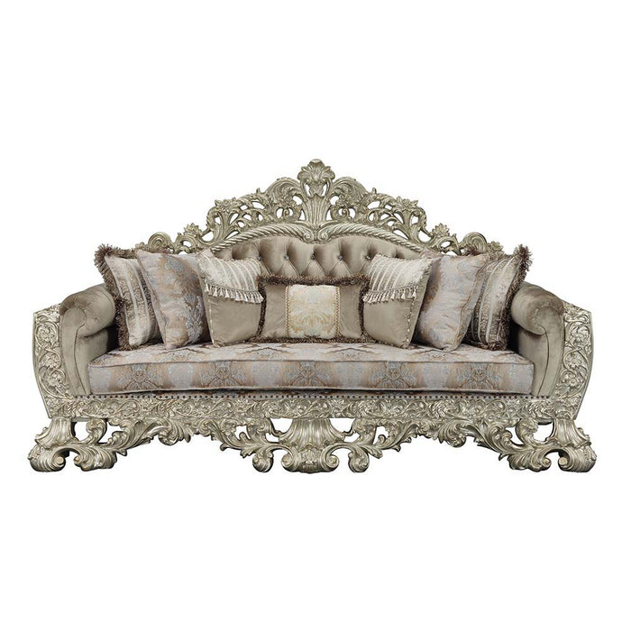 Sorina - Sofa With 7 Pillows - Velvet, Fabric & Antique Gold ACME