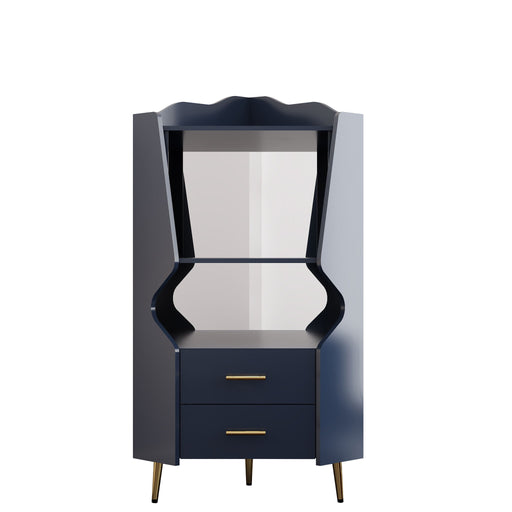 Corner Bar Cabinet With Mirrored Back, 2 Open Shelves & 2 Drawers, High Legs For Easy Cleaning Home Essentials