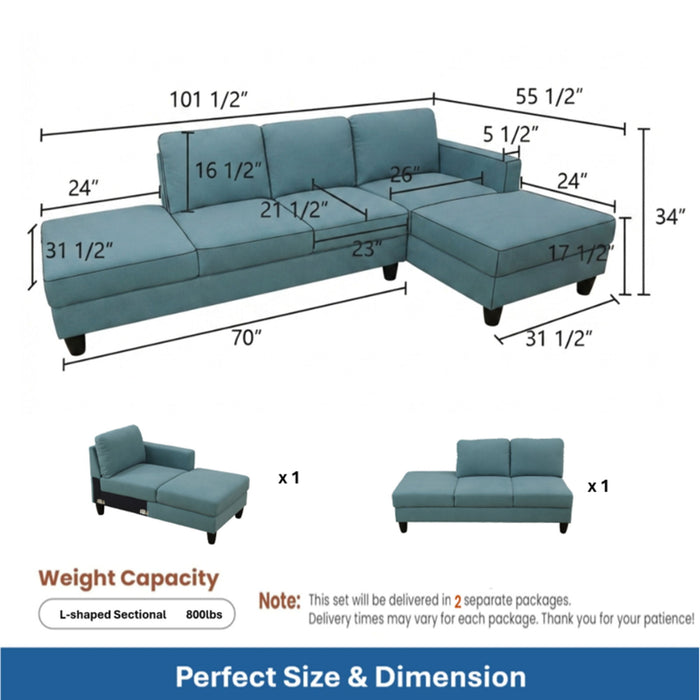 L - Shaped Sectional Sofa With Chaise & Ottoman Home Essentials