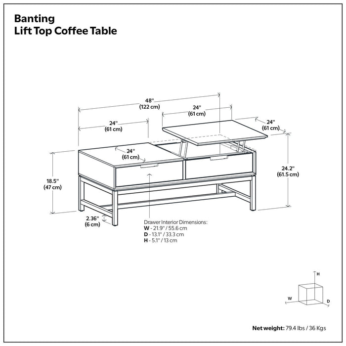 Banting - Lift Top Coffee Table - Walnut Brown Simpli-Home