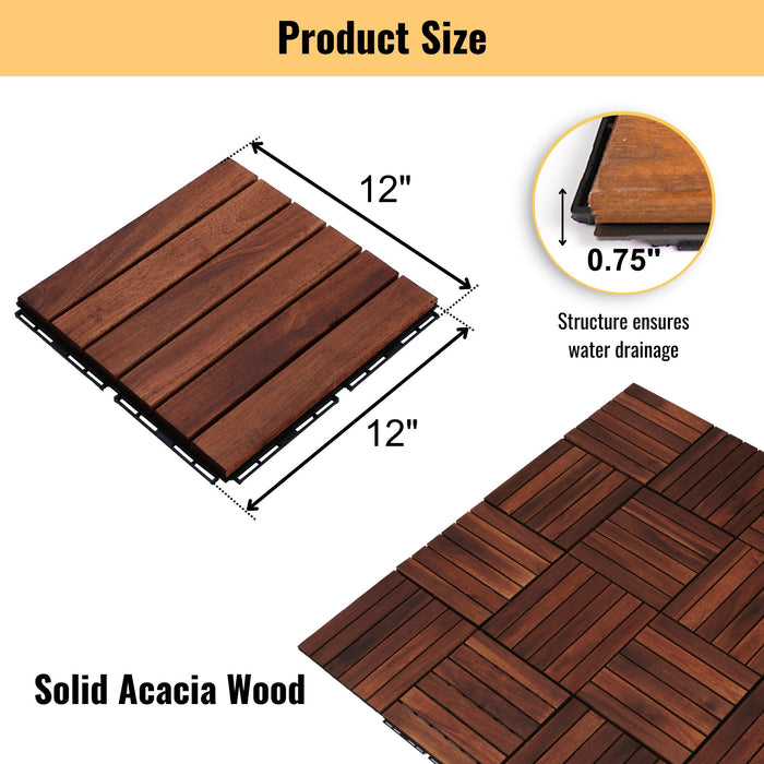Interlocking Deck Tiles Striped Pattern, Waterproof Anti Mildew Brown Daily Nest