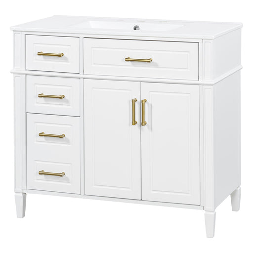Bathroom Vanity With Sink, 4 Drawers (1 Flip Drawer), 2 Doors & Adjustable Shelf - White Hearth and Haven