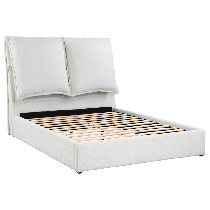 Corwyn - Queen Upholstered Panel Bed With Headboard Pillows - White Furniture Max