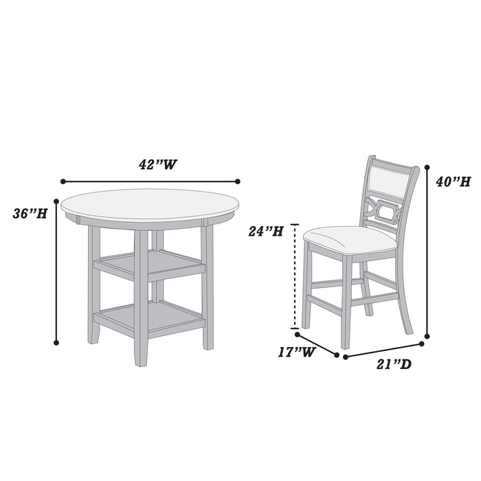 5 Piece Counter Height Dining Set With Storage Shelves Round Table And Upholstered High Chairs - Gray Home Essentials