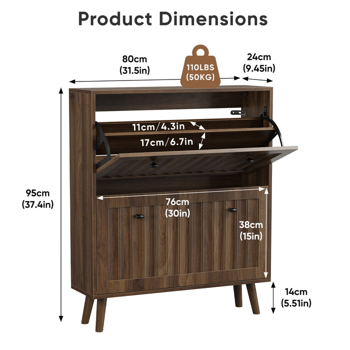 Shoe Cabinet, Storage Unit For Hallways - Walnut Home Essentials