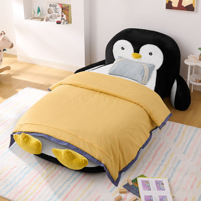 Twin Size Penguin Shaped Bed, Lounger Chair For Kids Bedroom - White / Black Home Essentials