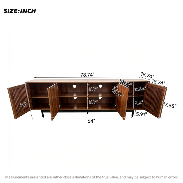TV Stand, Media Console & Soft Closing Hinges, Adjustable Shelves, Slatted Doors - Walnut Hearth and Haven