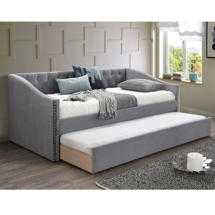 Daybed With Button Tufted Nailhead Trim And Trundle Slat Storage - Gray Home Essentials