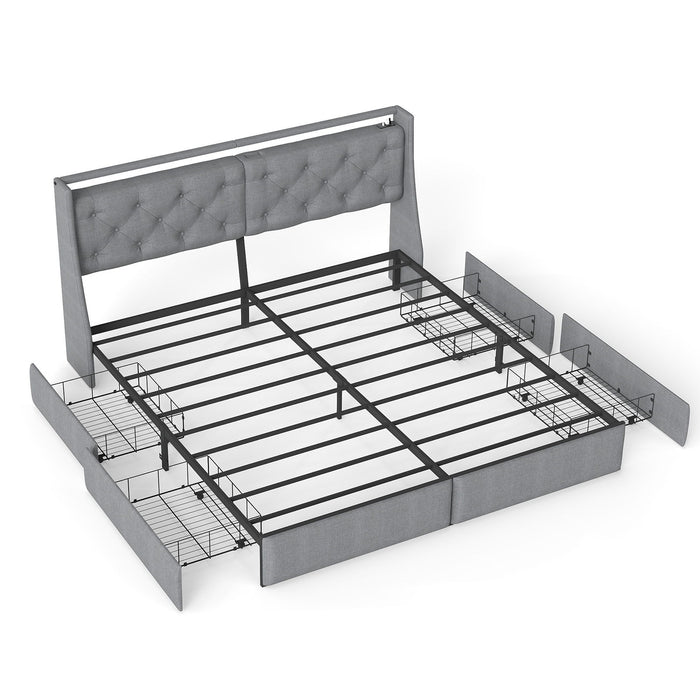 Platform Bed Frame With RGB LED Lights, Charging Station, Storage Headboard & 4 Underbed Drawers Home Essentials
