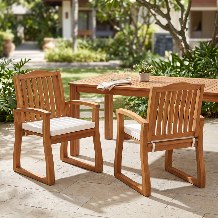 Della - Wood Armchair (Set of 2) Outdoor Dining Chairs - Cream Noble House