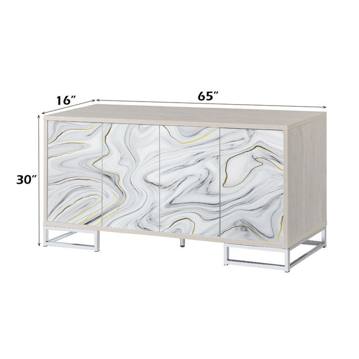 Panos - Console Cabinet - White Marble Print & Chrome ACME