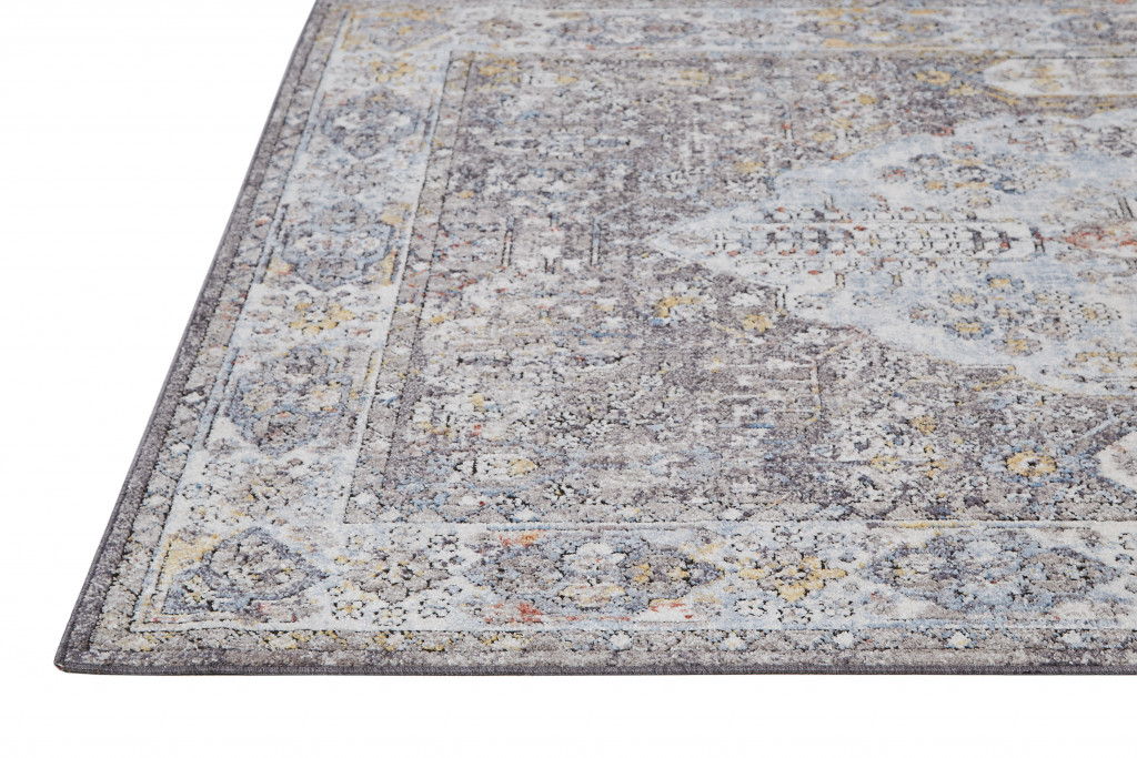 Floral Stain Resistant Area Rug - Gray Blue And Gold - 10' X 13'