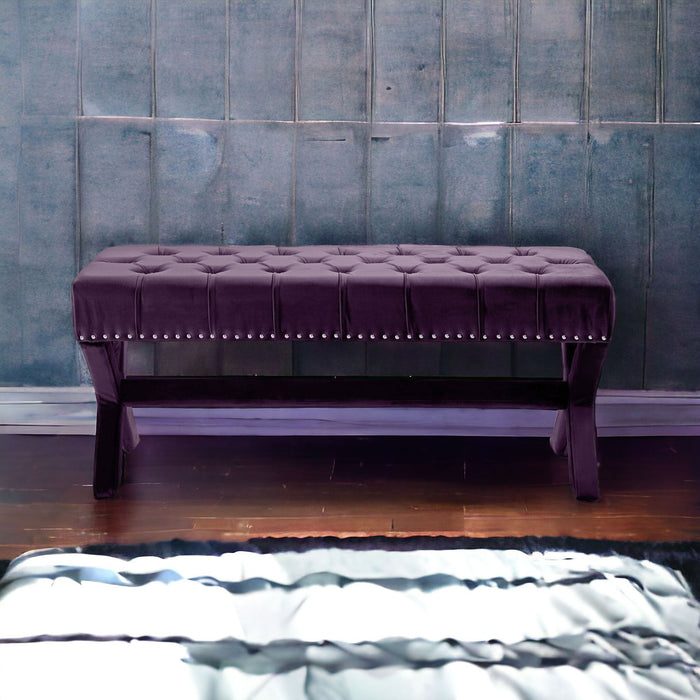 Upholstered Velvet Bench - Plum / Purple