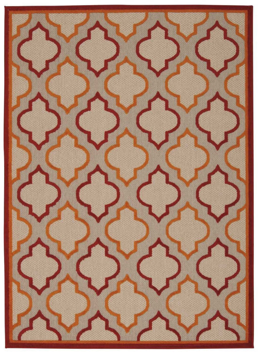 4' X 6' Geometric Indoor / Outdoor Area Rug - Red / Ivory