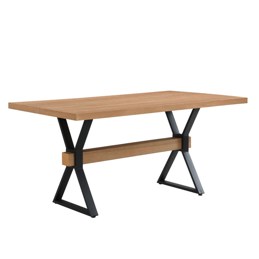 Farmhouse Style X Shaped Legs Dining Table With Metal - Natural Noble House