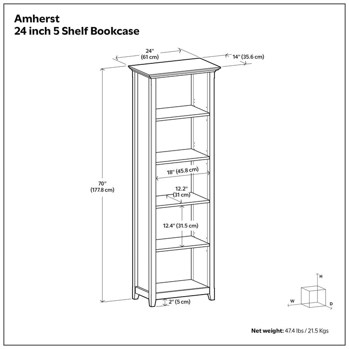 Amherst - 5 Shelf Bookcase, Handcrafted Simpli-Home