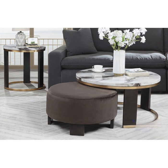 Nesting Round Coffee Table With Ottoman (Set of 2) - Gold / Brown