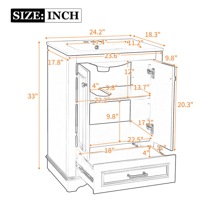 Bathroom Vanity With Ceramic Sink Combo, Modern Freestanding Storage Cabinet With Silver Handles Hearth and Haven