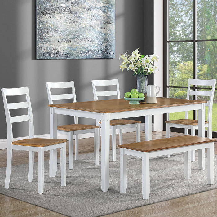 6 Piece Dining Set Table With 4 Side Chairs And Bench - Light Brown / White Home Essentials