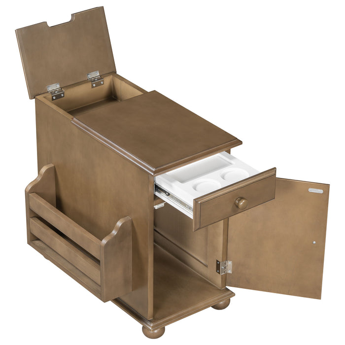 Vintage Flip Top Side Table With USB Ports