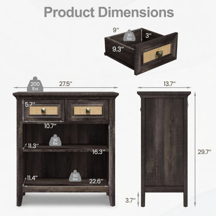 Storage Cabinet With 2 Drawers And 2 Shelves - Coffee Home Essentials