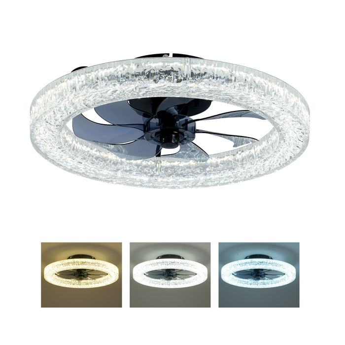 LED Light Source And Remote Control, 3000 - 6500K Dimmable Flush Mount LED Fan Light, 6 Speeds, Quiet DC Motor For Living Room - Matte Black Daily Nest