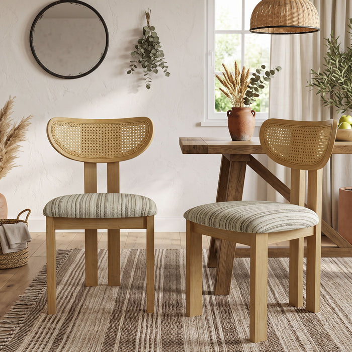 Striped Upholstered Rattan Back Dining Chairs (Set of 2) Home Essentials