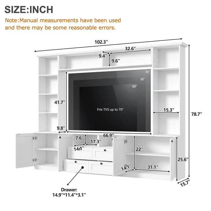 Farmhouse Elegant Entertainment Center Wall Unit With 4 Drawers Hearth and Haven