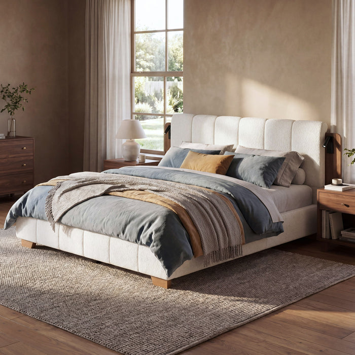Modern Upholstered Platform Bed Frame With Built-In Reading Lights Artistry At Home