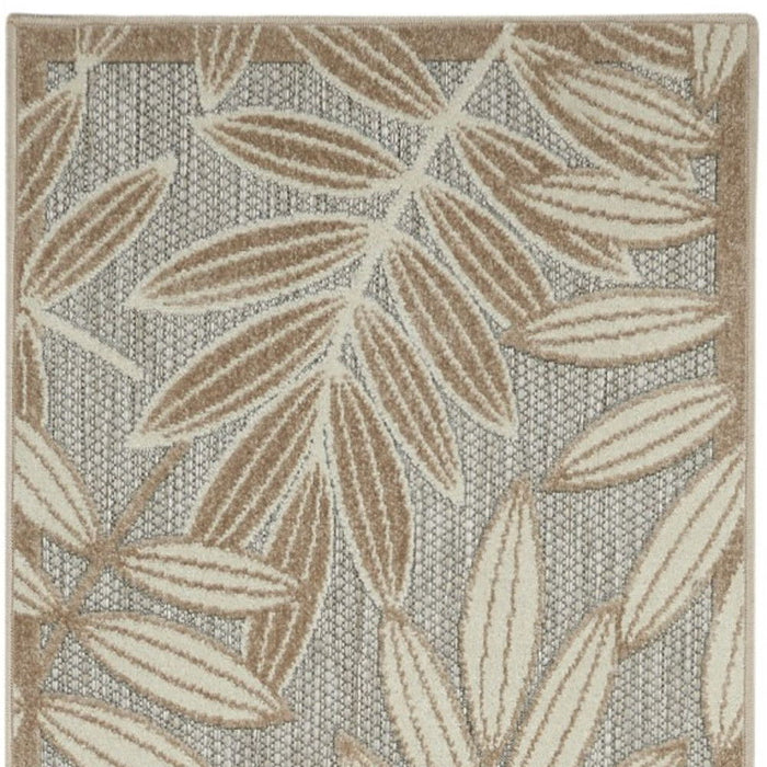 12' Runner Floral Indoor / Outdoor Runner Rug - Gray / Ivory