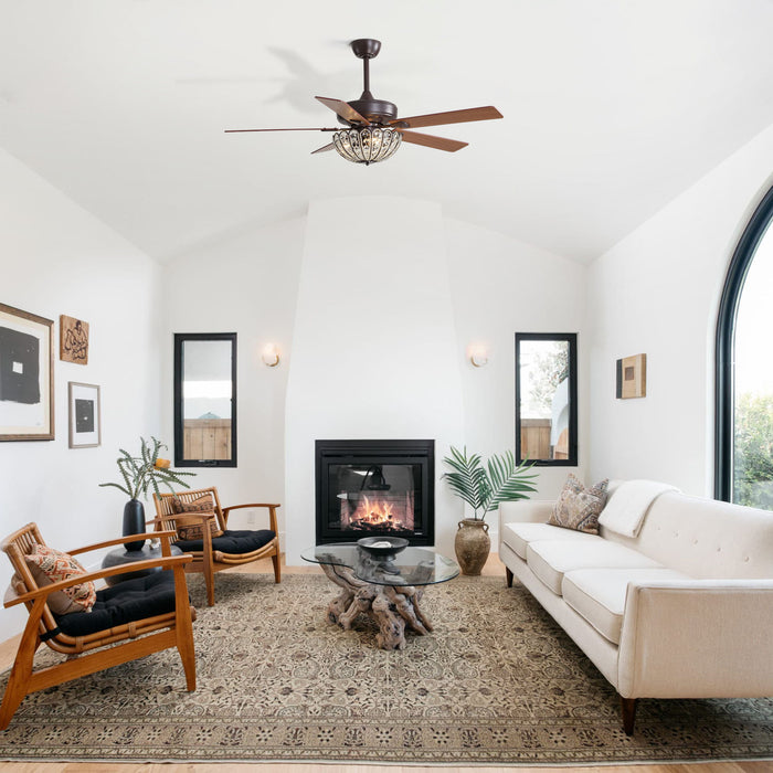 52" Ceiling Fan, 5 Blades, Reversible DC Motor - Coffee Daily Nest