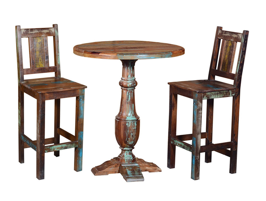 Patina Distressed Wood Round Pedestal High Top Table - Brown