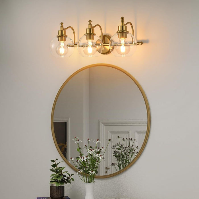 3 - Lights Bathroom Vanity Lighting Fixtures Brushed Gold Modern Vanity Light 22" Bathroom Light Fixture Bathroom Lights Over Mirror With Clear Glass Shade For Living Room, Kitchen (E26 Base) - Gold
