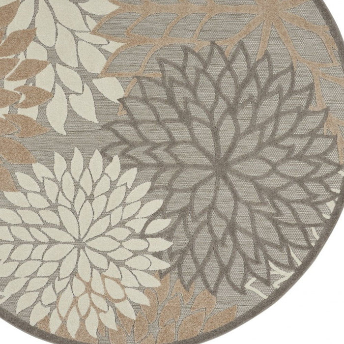 5' Round Round Floral Outdoor / Indoor Area Rug - Gray / Ivory