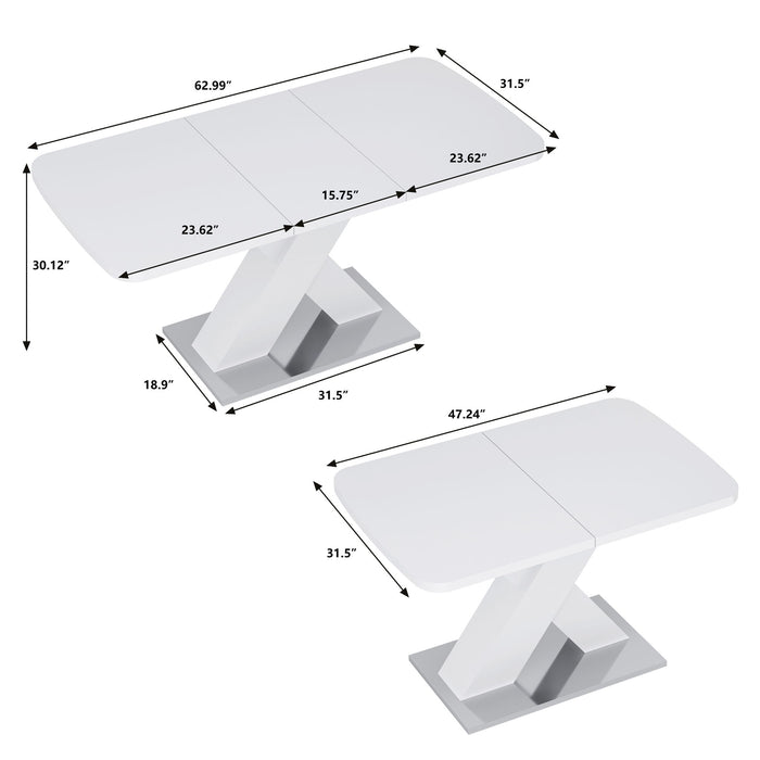Rectangle Dining Table, Stretchable, X Shape Legs - White Home Essentials