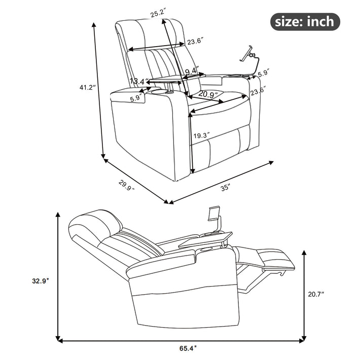 Power Recliner With Storage Arms, Cupholders, Swivel Tray Table And Cell Phone Stand - Brown Hearth and Haven