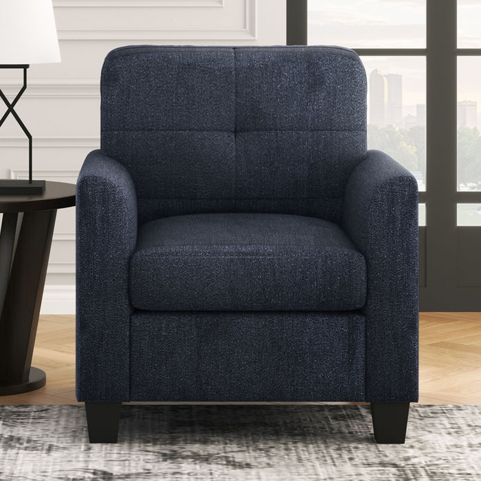 Mid Century Modern Accent Chair Cozy Armchair Button Tufted Back And Wood Legs For Living Room, Office Room, Dark Blue