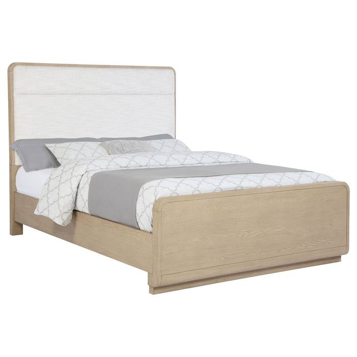 Mirador - Queen Panel Bed With Upholstered Headboard - Light Oak Furniture Max