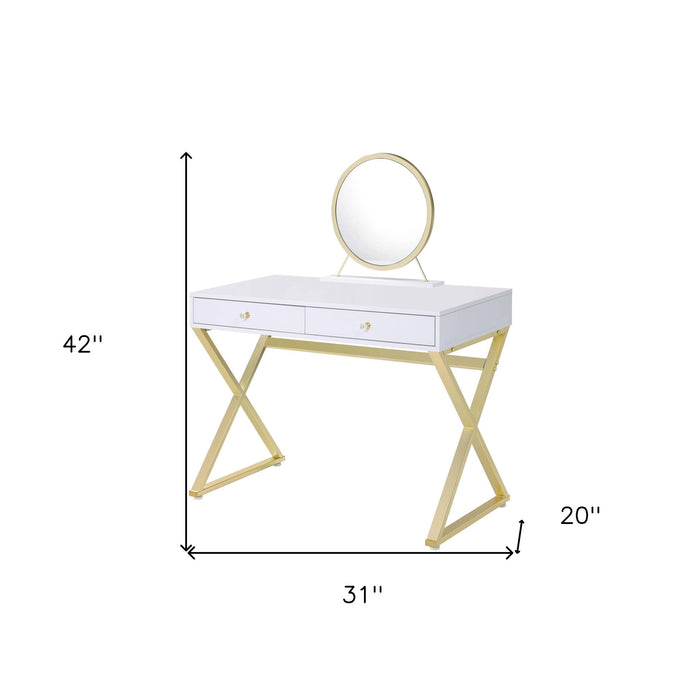 Finish Round Dresser Mirror - White & Gold