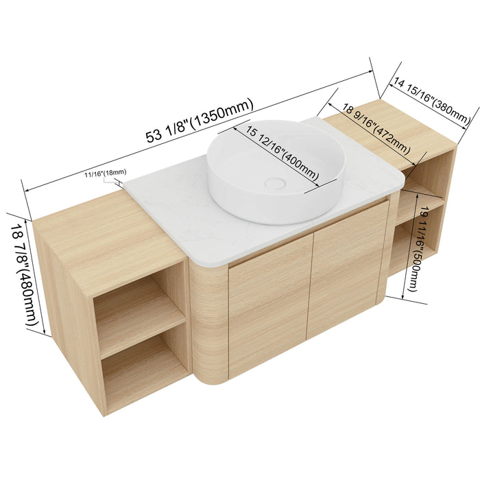 Mounted Bathroom Vanity With Art Sink, 2 Storage Shelves, Soft Close Door Home Essentials