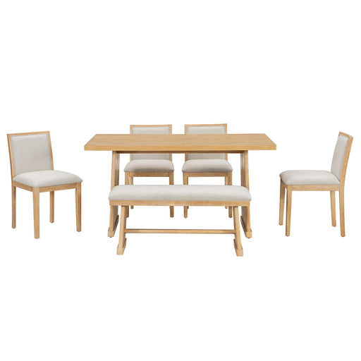 Dining Set With Rectangular Table, 4 Upholstered Chairs & 1 Padded Bench Hearth and Haven