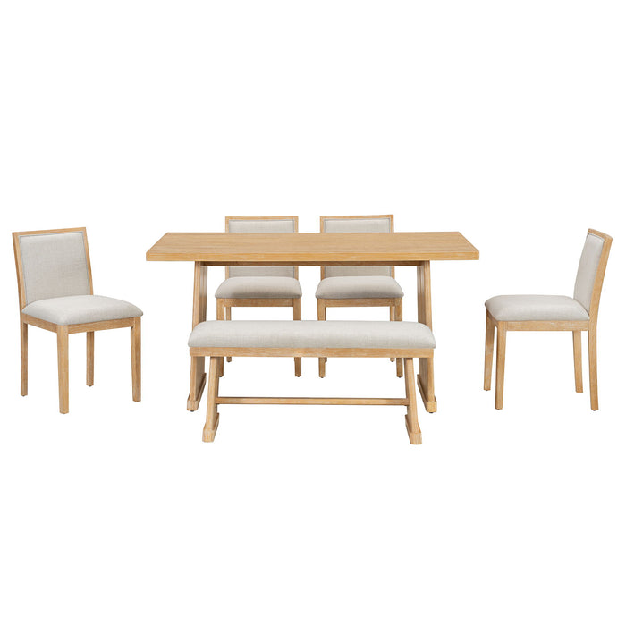 Dining Set With Rectangular Table, 4 Upholstered Chairs & 1 Padded Bench Hearth and Haven
